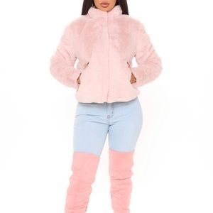 Fashion Nova- All Fur It Faux Fur Jacket - color: Mauve/pink size:S